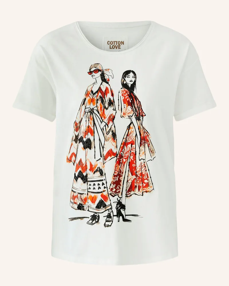 Oui  T-Shirt Mit Schmucksteinen weiss Creme