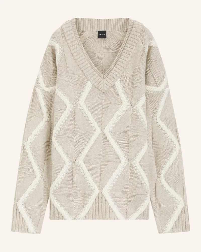 HUGO BOSS Pullover Flarin Relaxed Fit braun Weiss