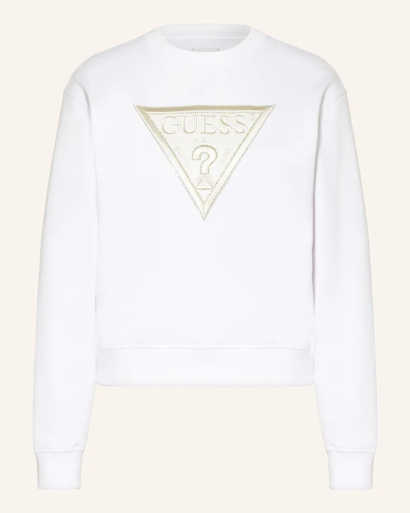 Guess Sweatshirt mit Schmucksteinen Weiss