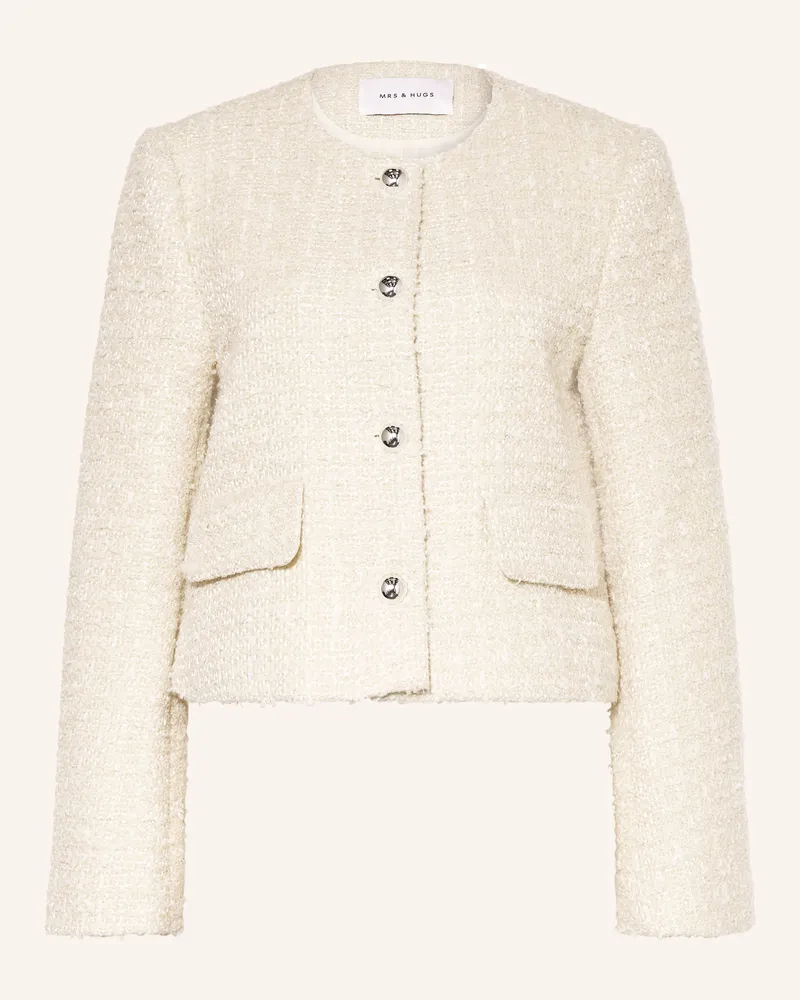 Mrs & HUGS Bouclé-Jacke mit Glitzergarn Ecru