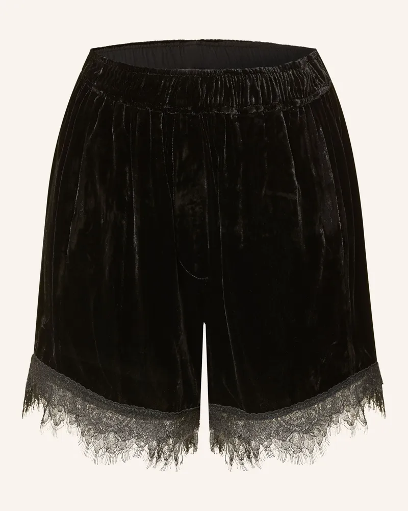 Ganni Samtshorts Mit Spitze schwarz Schwarz