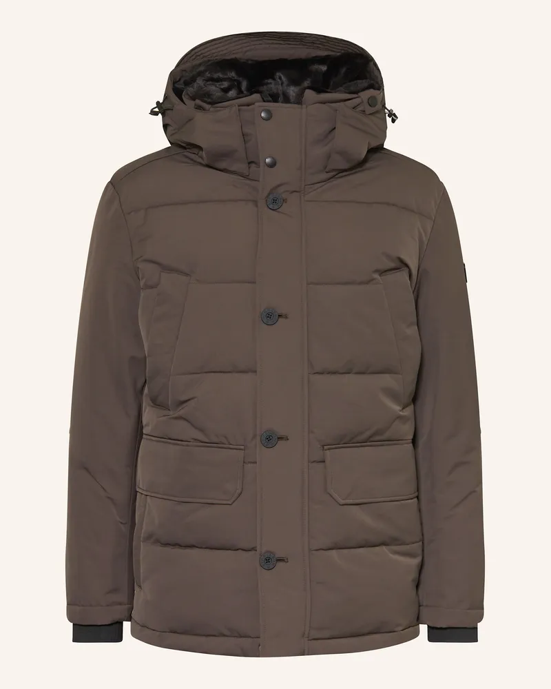 Strellson Parka PLAZA 2.0 mit Kunstpelz Dunkelbraun