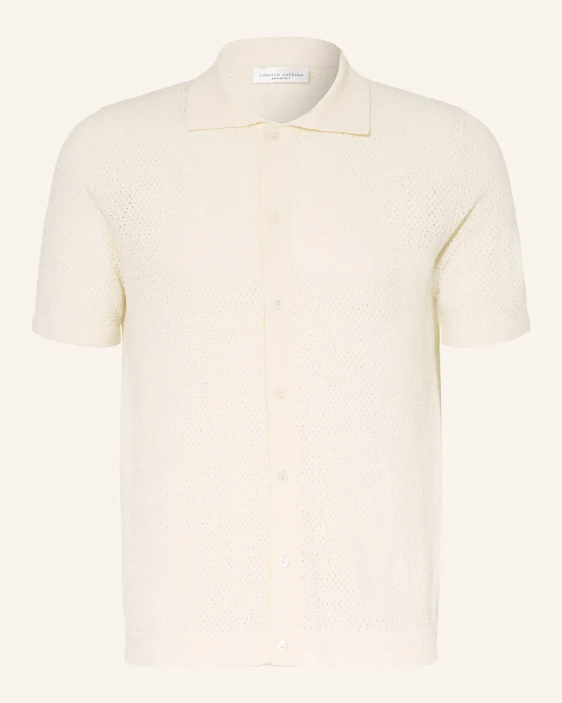 Roberto Collina Strickhemd Slim Fit weiss Ecru