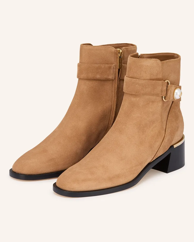 Jimmy Choo Stiefeletten NOOR 45 mit Schmuckperlen Camel