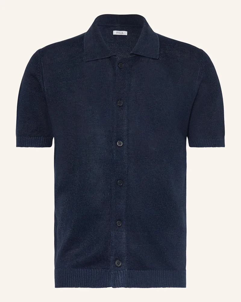 paul Strickhemd Comfort Fit aus Leinen Dunkelblau