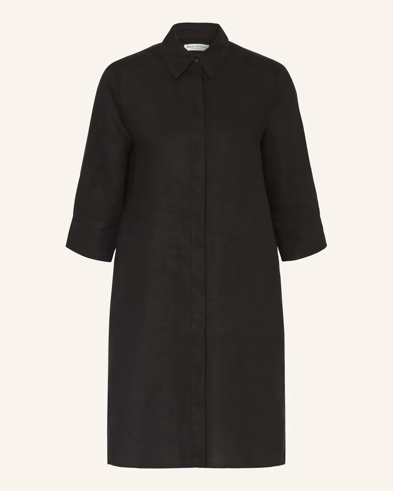 Marc O'Polo Hemdblusenkleid Aus Leinen Mit 3/4-Arm schwarz Schwarz
