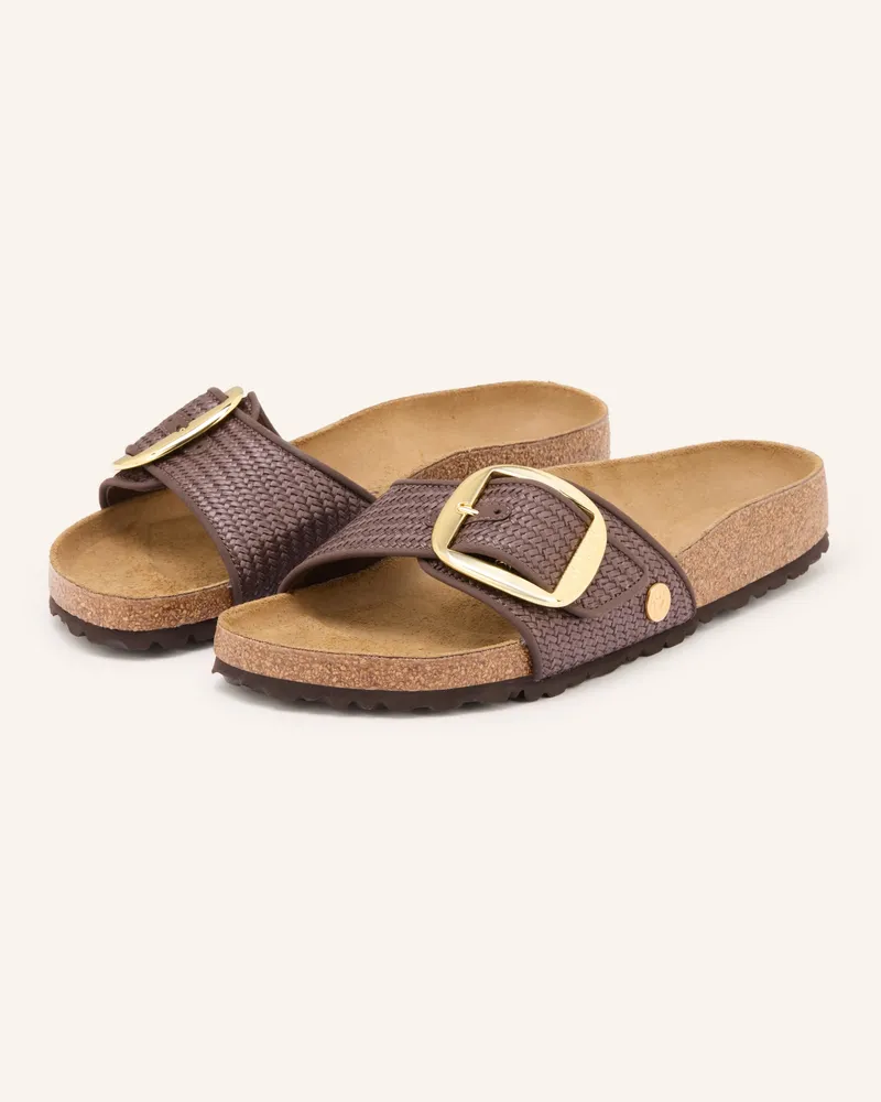 Birkenstock Pantoletten Madrid Big Buckle Raffia braun Dunkelbraun