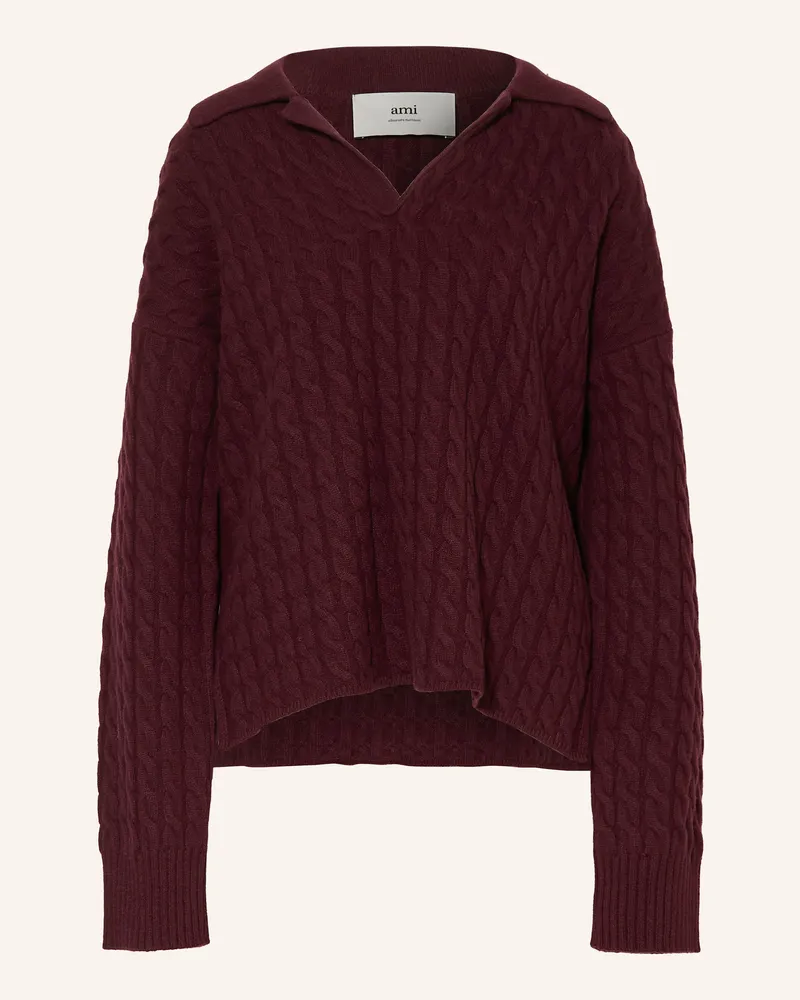 AMI Paris Strick-Poloshirt Matis rot Dunkelrot