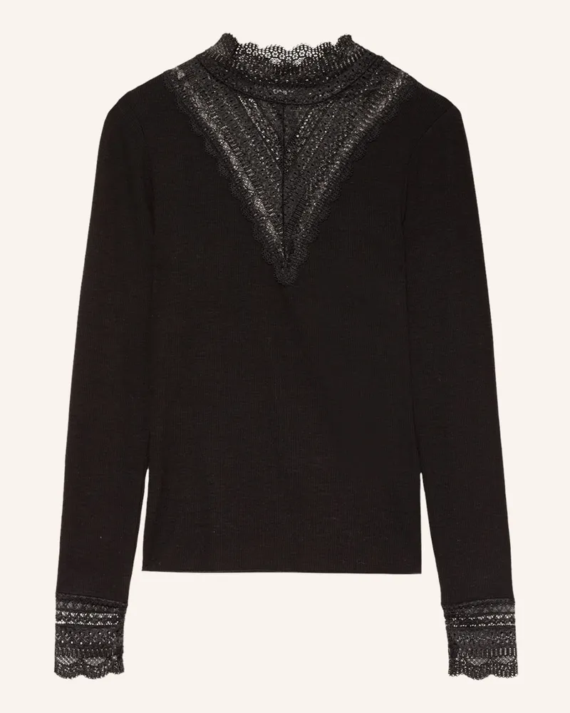 only Longsleeve mit Spitzenbesatz Schwarz