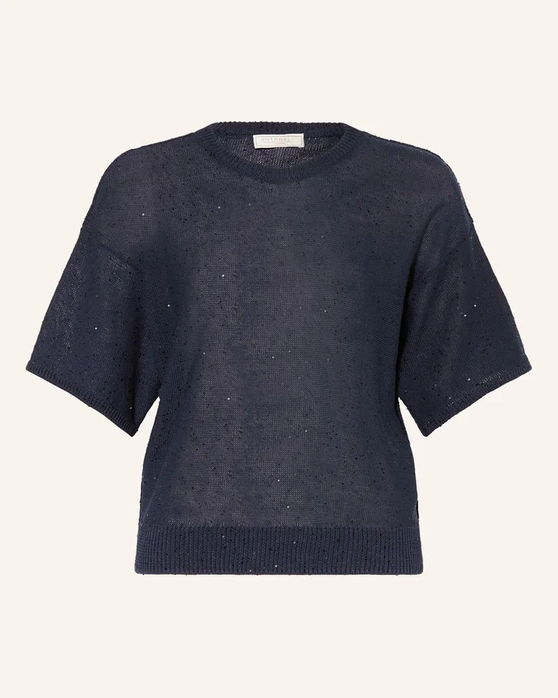 Antonelli Firenze Strickshirt Zagara Mit Leinen Und Pailletten blau Dunkelblau