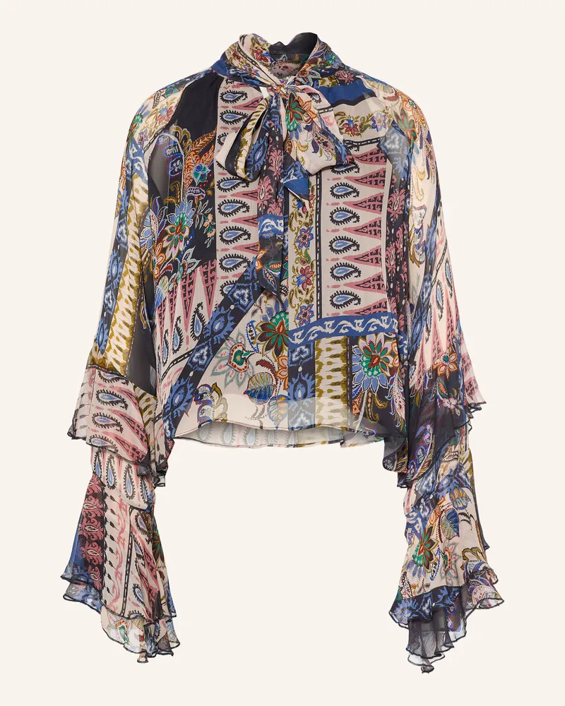 Milano Italy Schluppenbluse Mit Volants blau Dunkelblau