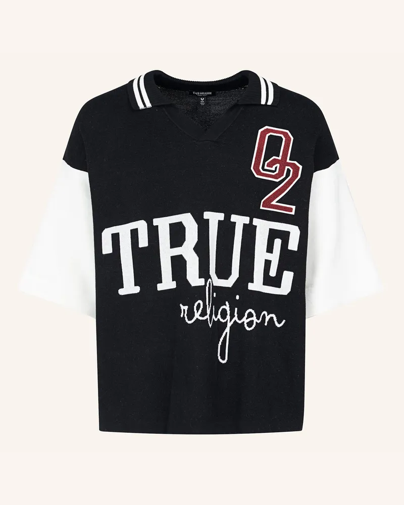 True Religion Oversize-Polo schwarz Schwarz