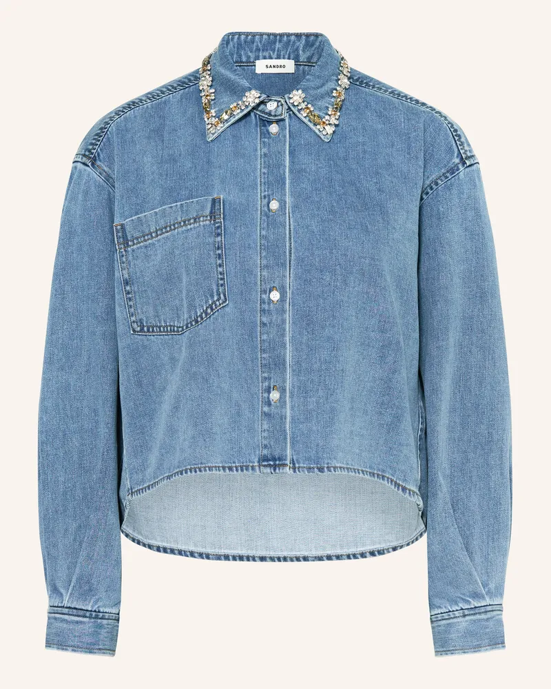 Sandro Jeansbluse Mit Schmucksteinen blau Blau
