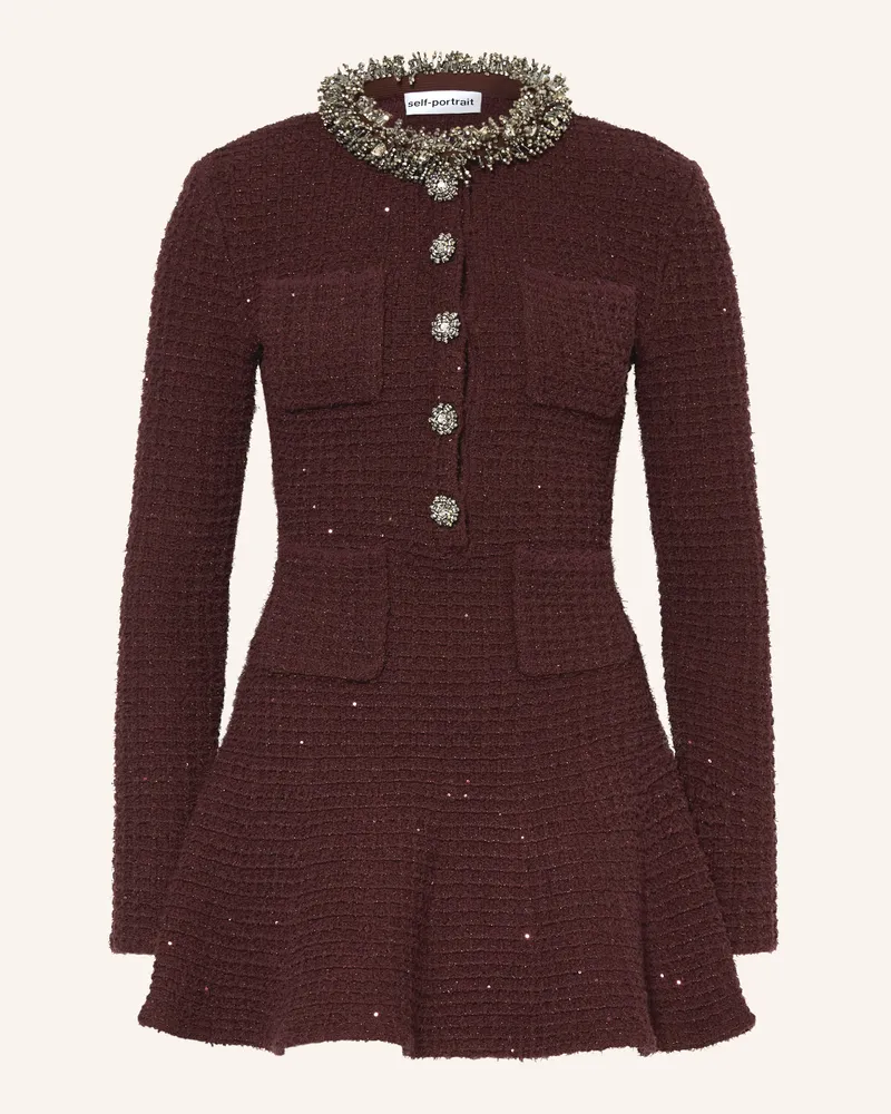 Self-Portrait Strickkleid Mit Pailletten Und Schmucksteinen rot Dunkelrot