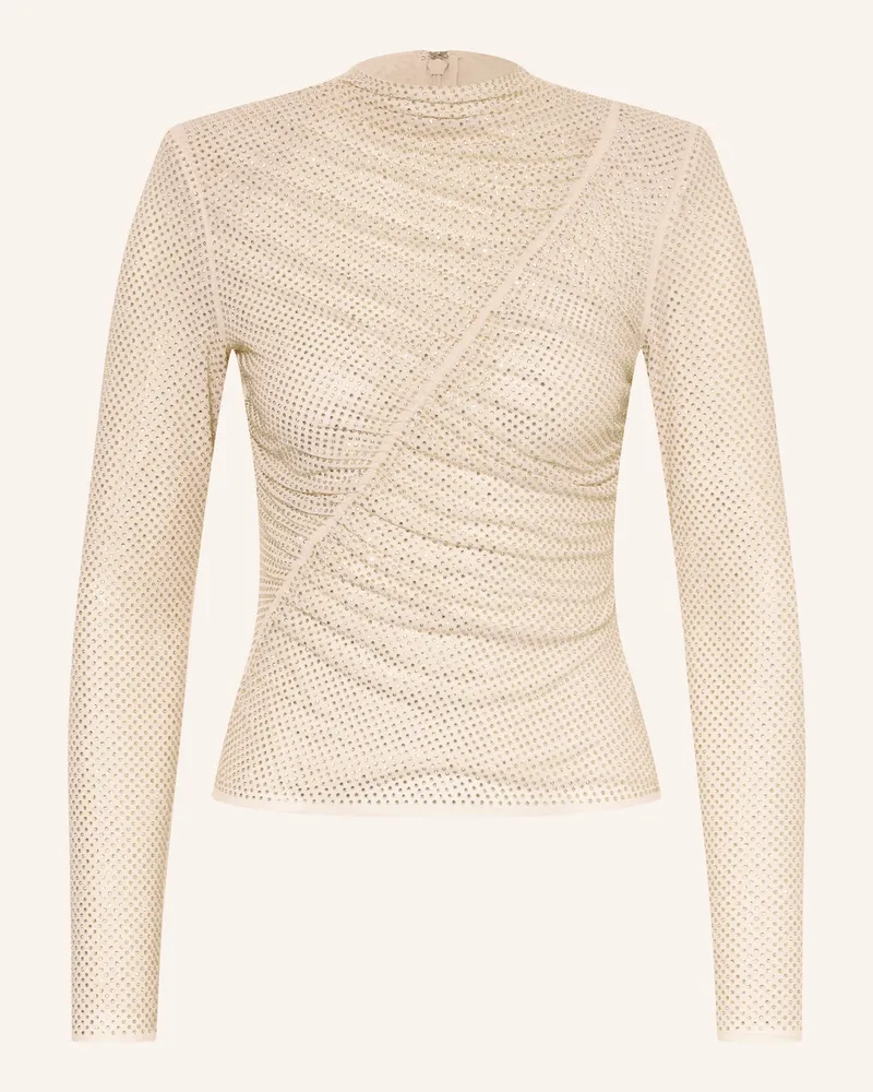Self-Portrait Longsleeve mit Schmucksteinen Beige