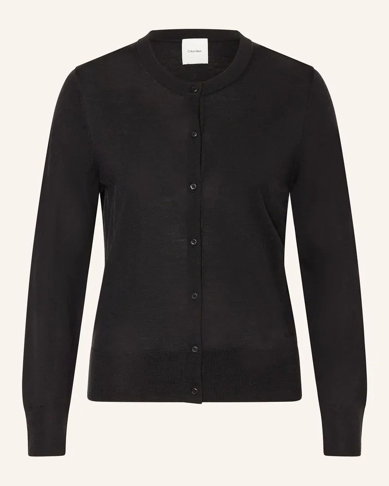Calvin Klein Strickjacke aus Merinowolle Schwarz