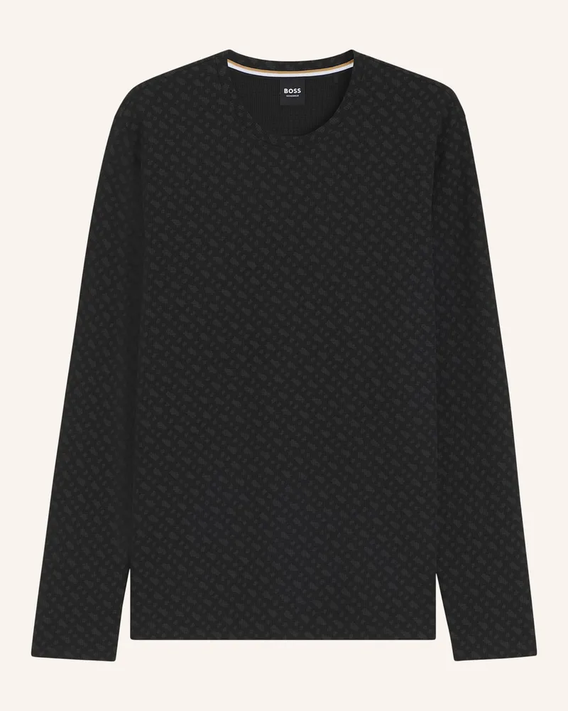 HUGO BOSS Pyjama-Oberteil Waffleaop Ls-Shirt Regular Fit schwarz Schwarz