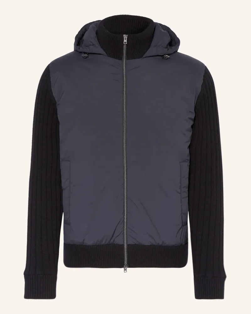 Herno Strickjacke Im Materialmix schwarz Schwarz