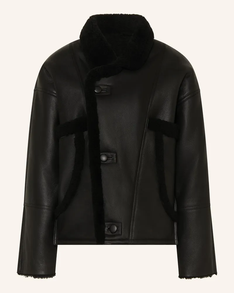 Sandro Lederjacke mit Schaffell Schwarz