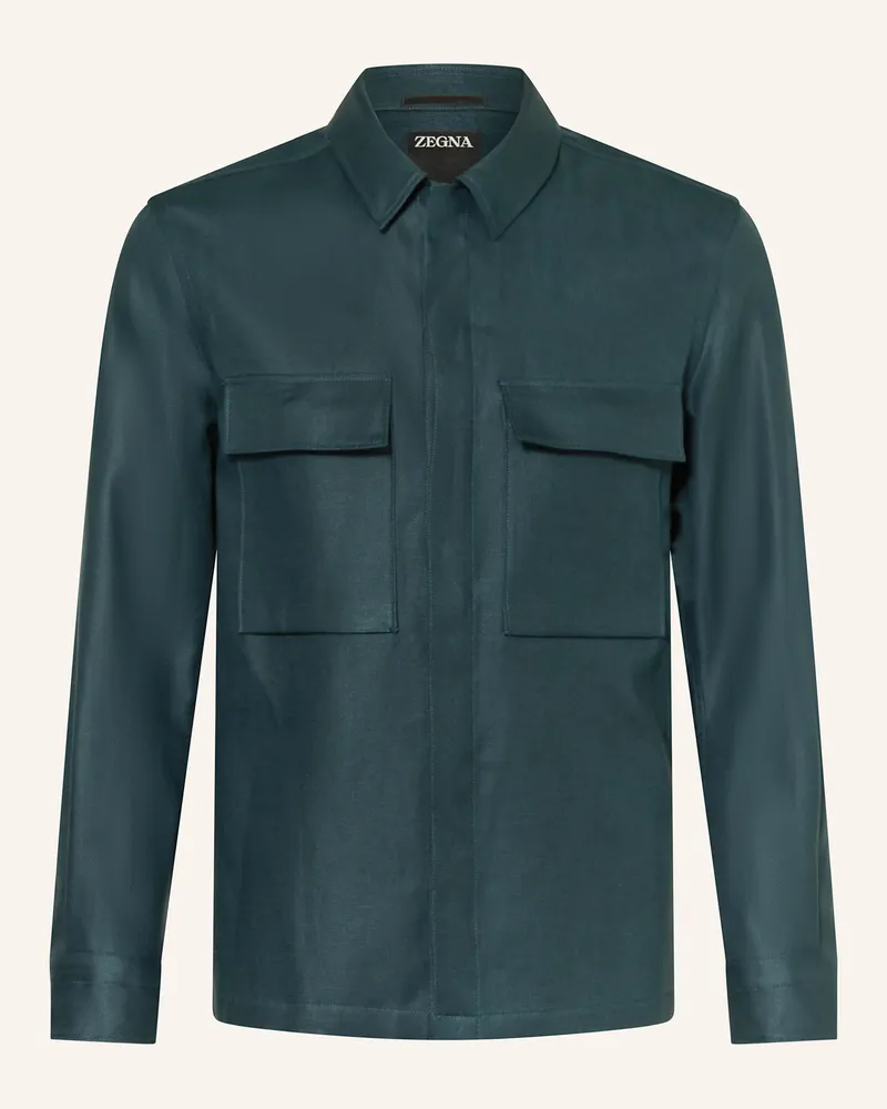 Ermenegildo Zegna Leinen-Overshirt gruen Dunkelgrün