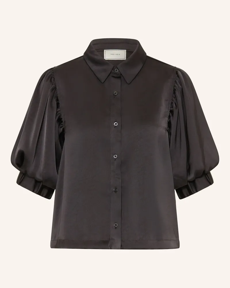 Neo Noir Hemdbluse ETTA aus Satin mit 3/4-Arm Schwarz