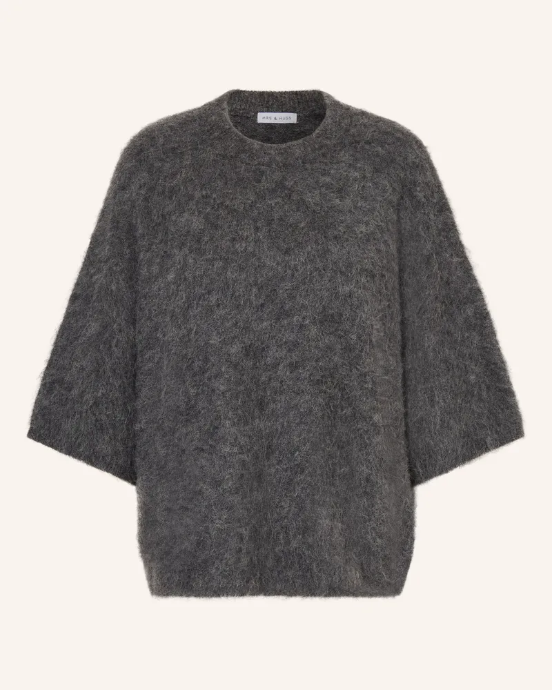 Mrs & HUGS Pullover Mit 3/4-Arm Und Alpaka grau Dunkelgrau