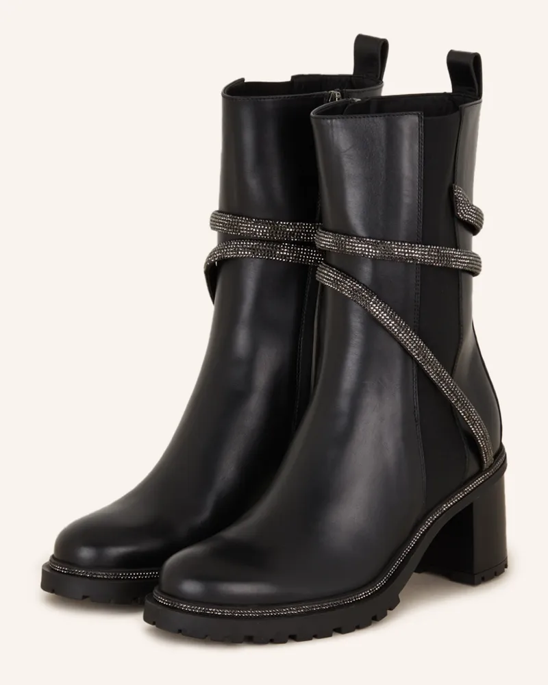René Caovilla Stiefeletten mit Schmucksteinen Schwarz