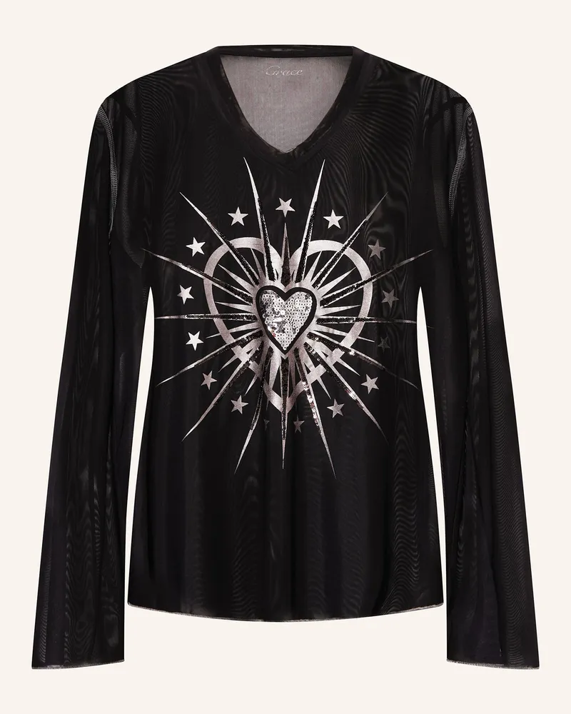 Grace Longsleeve Aus Mesh Mit Pailletten schwarz Schwarz