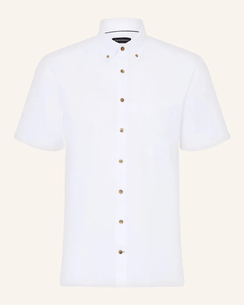 Strokesman's Kurzarm-Hemd Comfort Fit mit Leinen Weiss