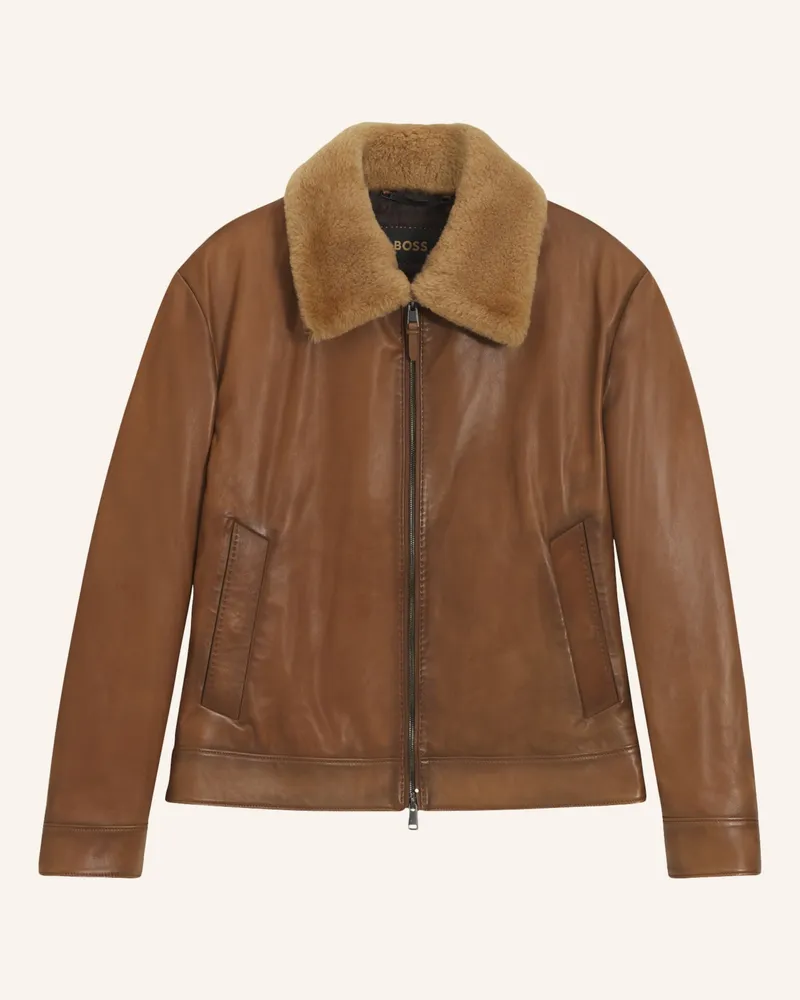 HUGO BOSS Lederjacke L-MURY Regular Fit Braun