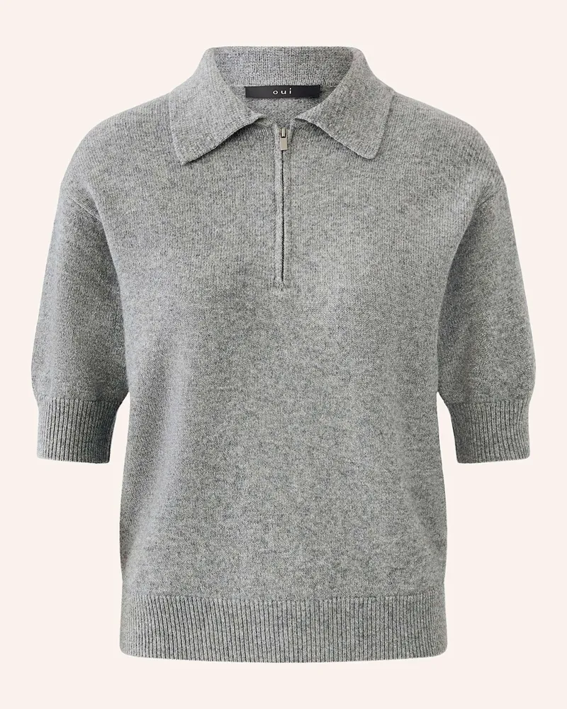 Oui  Strick-Poloshirt Grau