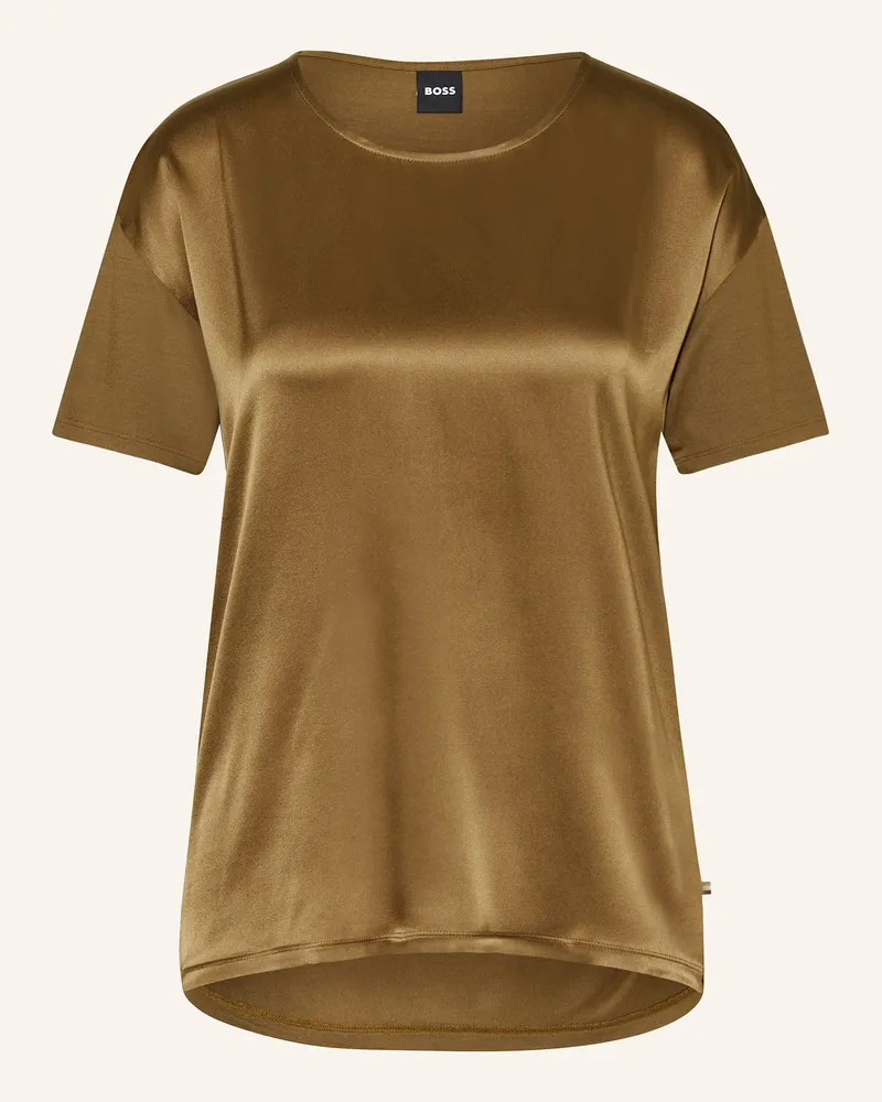 HUGO BOSS Blusenshirt ESANDY im Materialmix mit Seide Braun