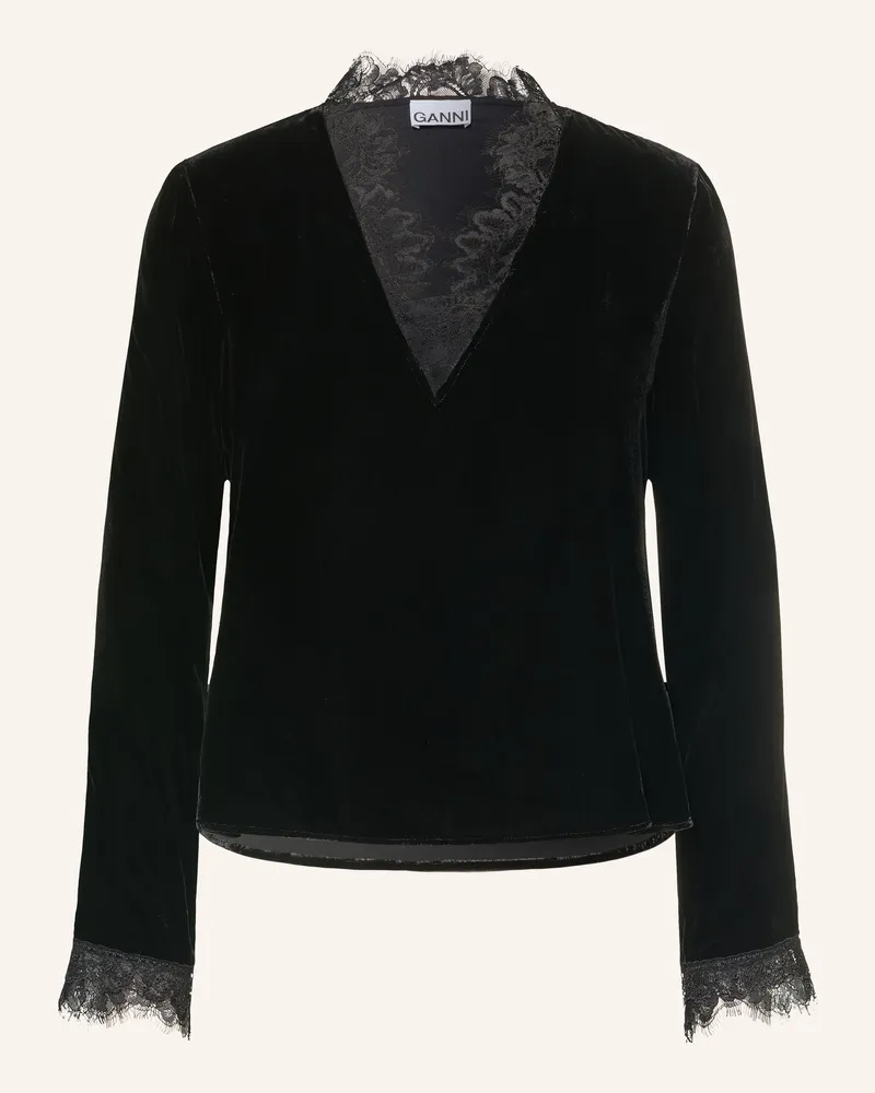 Ganni Longsleeve Aus Samt schwarz Schwarz