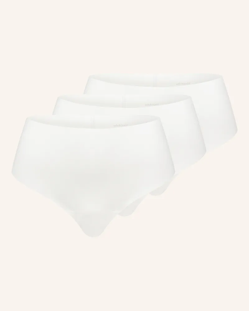 Ehrlich Textil 3er Pack Light Touch High Waist Brazil String aus weichem Modal - nahtlose Kanten Weiss