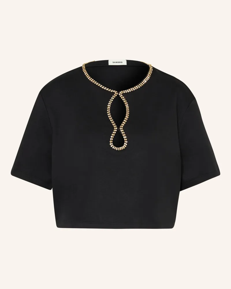 Sandro Cropped-Shirt Mit Schmucksteinen schwarz Schwarz