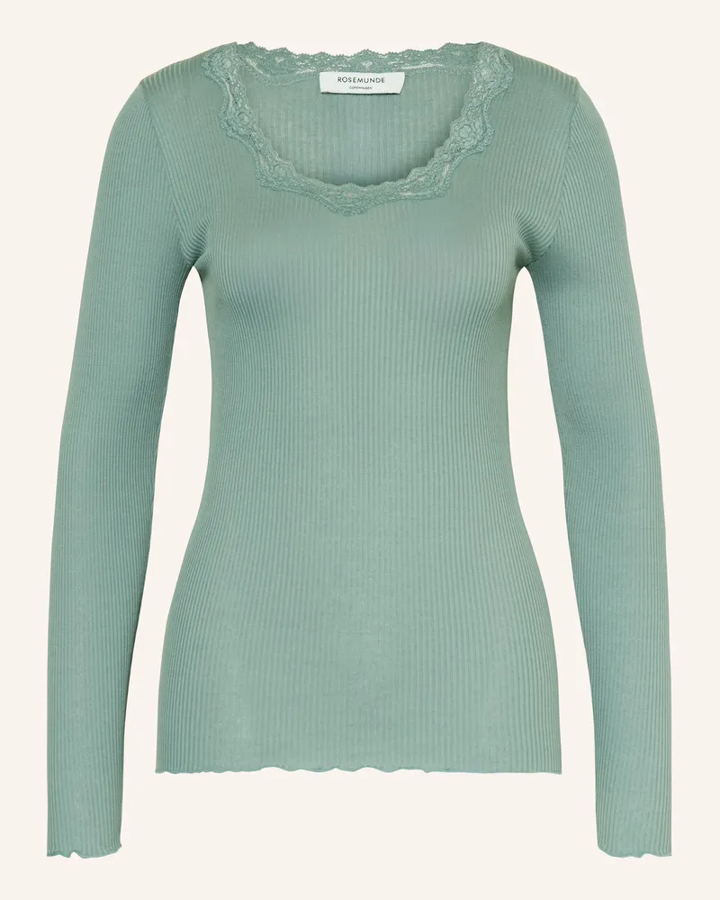 Rosemunde Longsleeve BABETTE aus Seide mit Spitzenbesatz Dunkelgrün