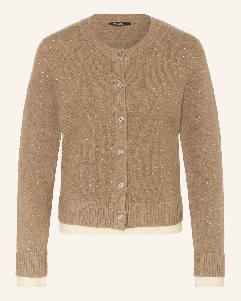 MARC AUREL Strickjacke Mit Schmucksteinen braun Taupe