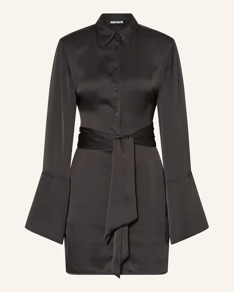 ROTATE Birger Christensen Hemdblusenkleid aus Satin Schwarz