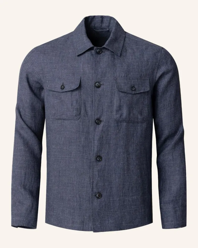 Eton Overshirt Mit Taschen Aus Leinen blau Dunkelblau