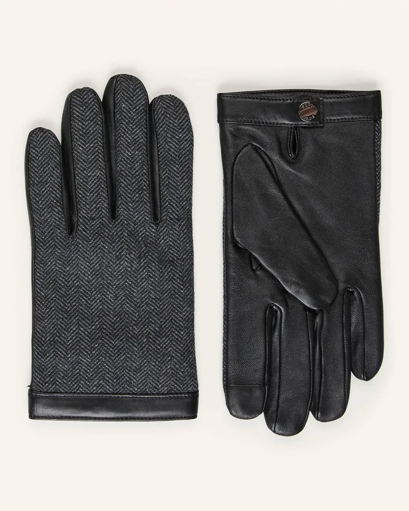HUGO BOSS Handschuhe Harrye Im Materialmix schwarz Schwarz