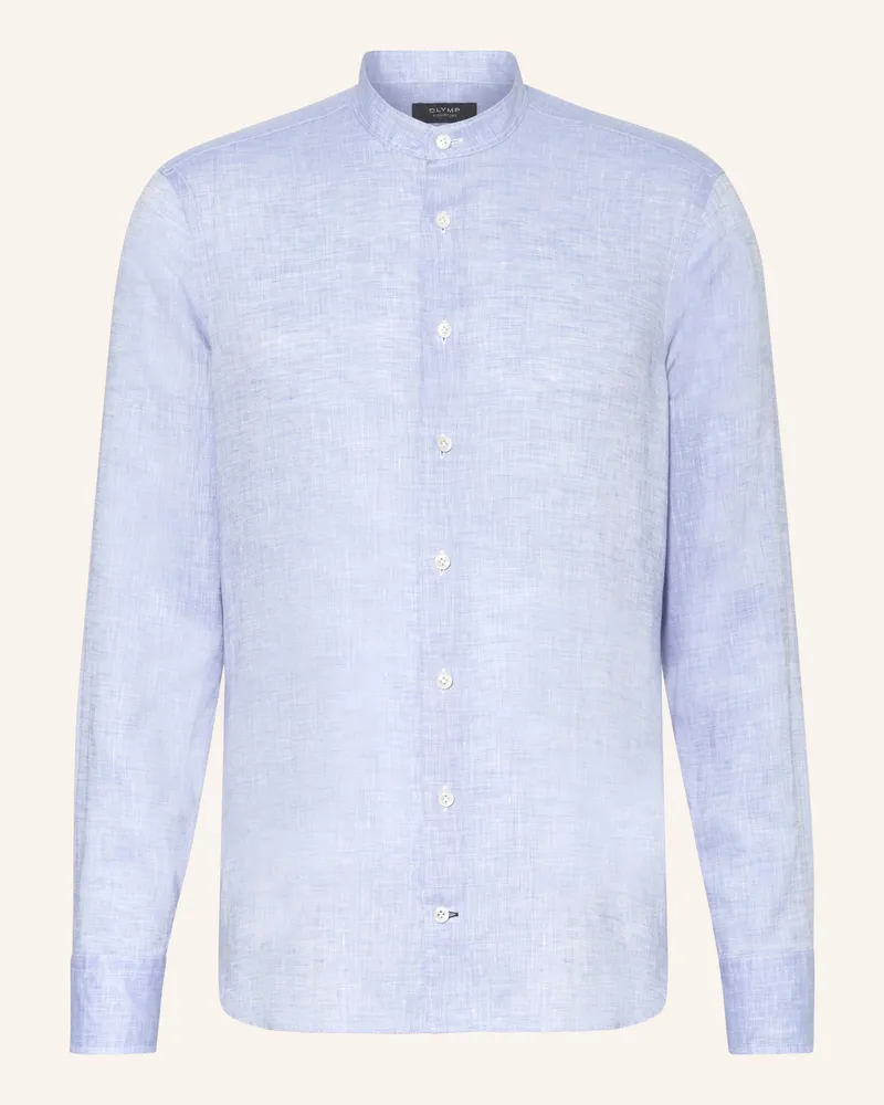 Olymp Leinenhemd tailored fit mit Stehkragen Hellblau
