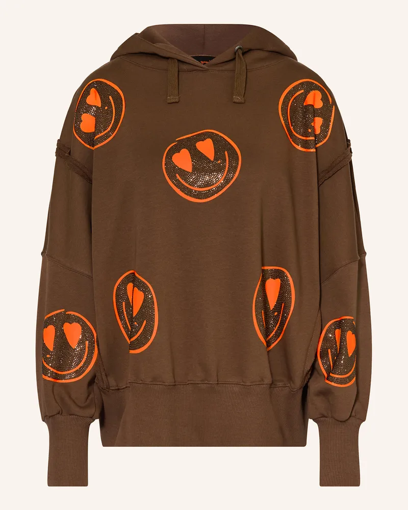 Miss Goodlife Hoodie mit Schmucksteinen Braun