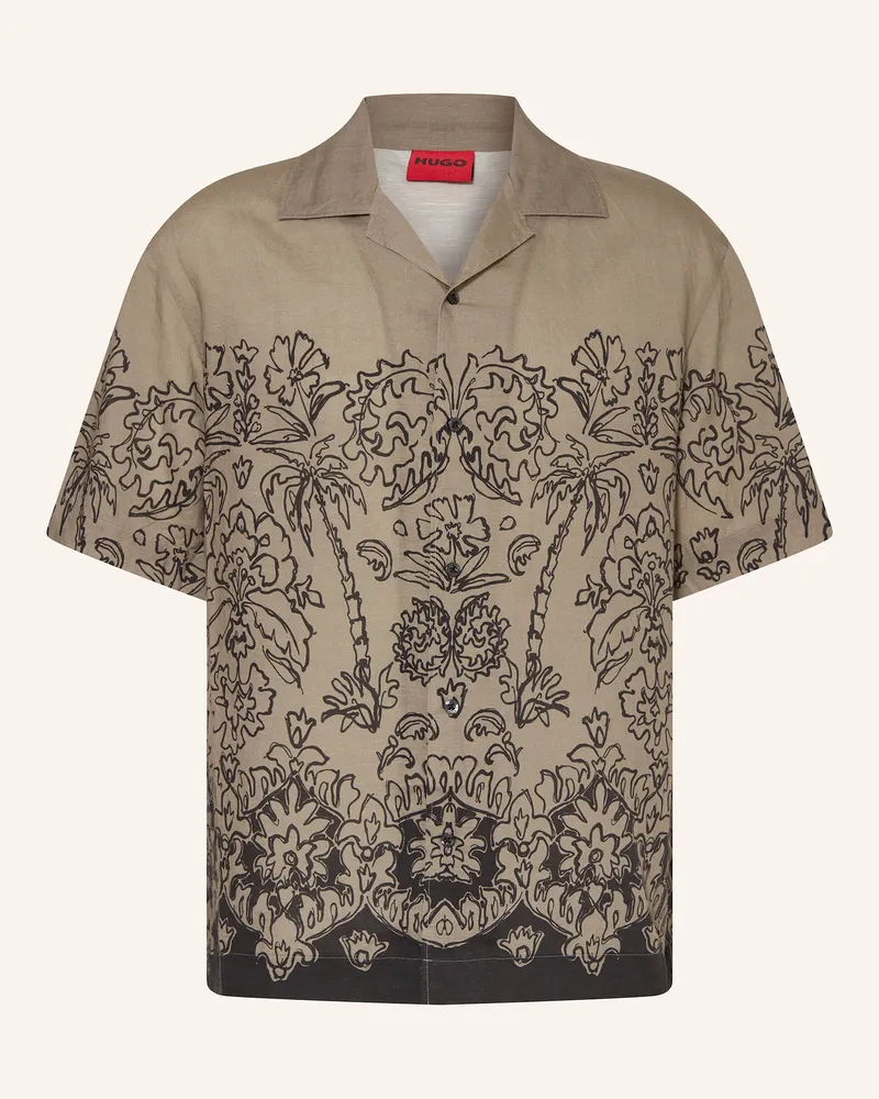 HUGO BOSS Resorthemd ESPINO Regular Fit mit Leinen Khaki