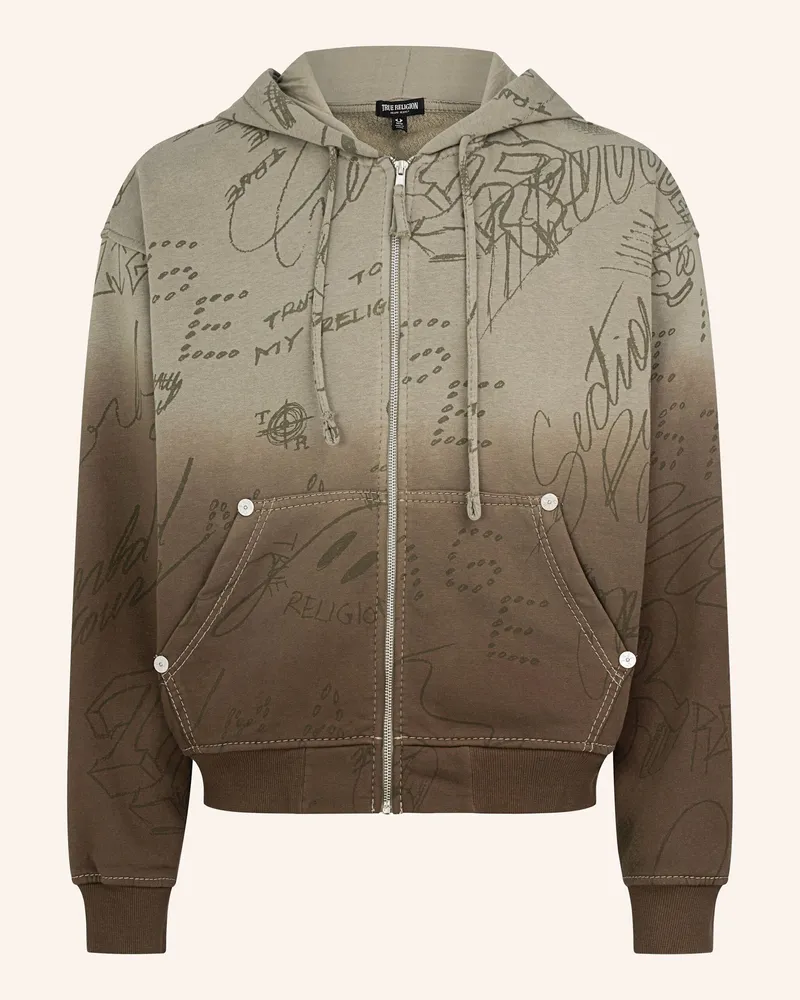True Religion Zip Hoodie Big T Graffiti rosa Oliv