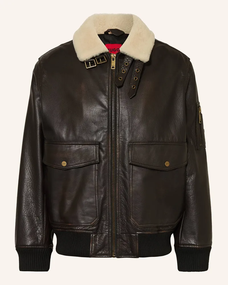 HUGO BOSS Lederjacke LORAN Dunkelbraun