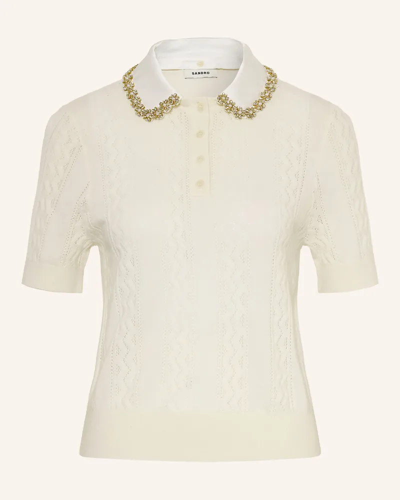 Sandro Strickshirt Mit Schmucksteinen Und Abnehmbarem Kragen weiss Ecru