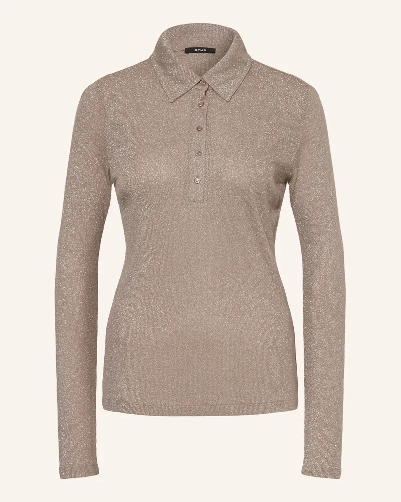 OPUS Jersey-Poloshirt Sapippa Mit Glitzergarn beige Taupe