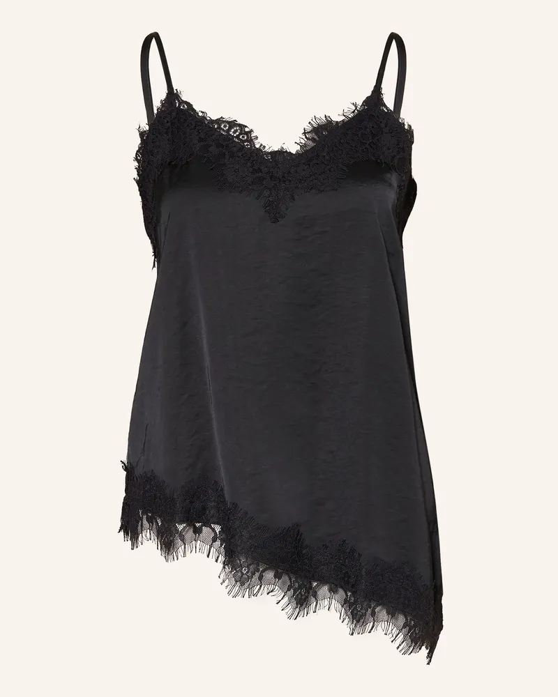 Oui  Satintop Mit Spitze schwarz Schwarz