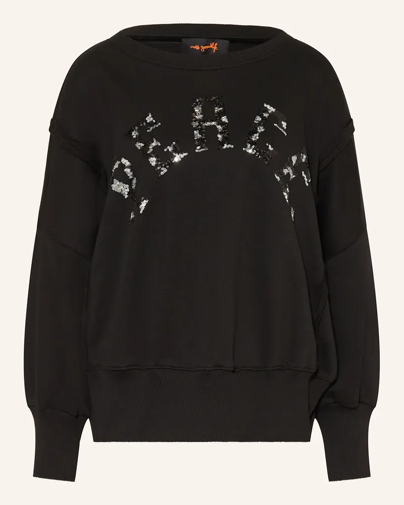 Miss Goodlife Sweatshirt mit Pailletten Schwarz