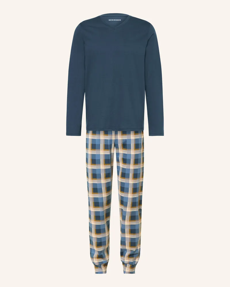 Schiesser Schlafanzug Casual Essentials blau Blaugrau